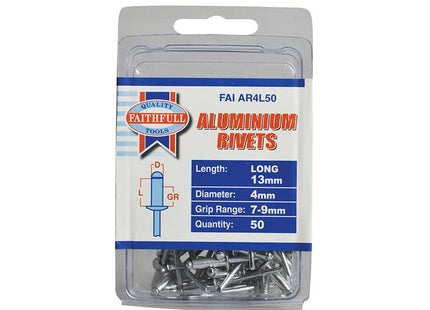 Faithfull Aluminium Rivets 4Mm X 13Mm Long Pre-Pack Of 50