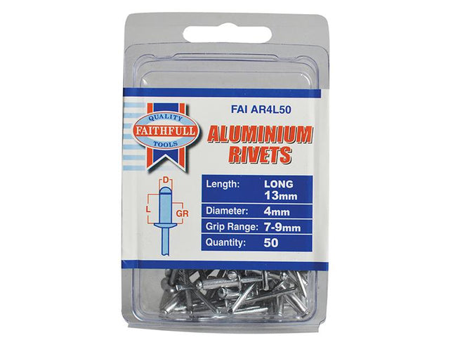 Faithfull Aluminium Rivets 4Mm X 13Mm Long Pre-Pack Of 50