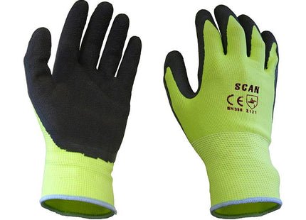 Scan Hi-Vis Yellow Foam Latex Coated Gloves - Large (Size 9)