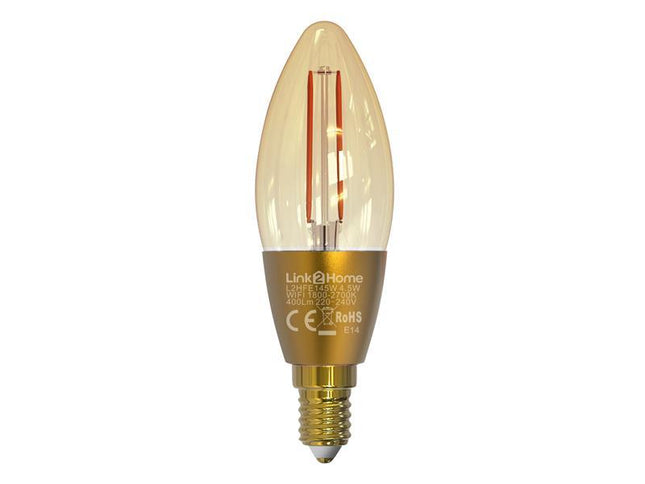 Link2Home Wi-Fi LED SES (E14) Candle Filament Dimmable Bulb, White 400 lm 4.5W