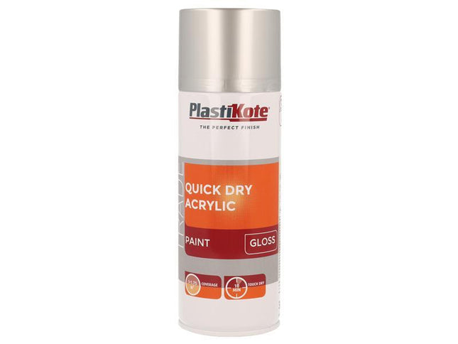 Plastikote Trade Quick Dry Acrylic Spray Paint Gloss Silver 400Ml