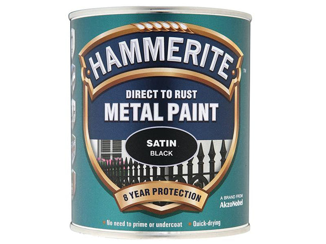 Hammerite Direct To Rust Satin Finish Metal Paint Black 750Ml