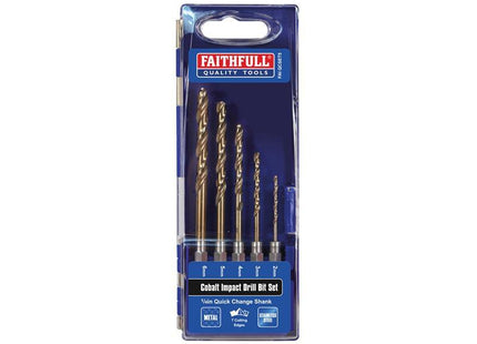 Faithfull HSSE M35 Cobalt Quick-Change Impact Drill Bit Set, 5 Piece