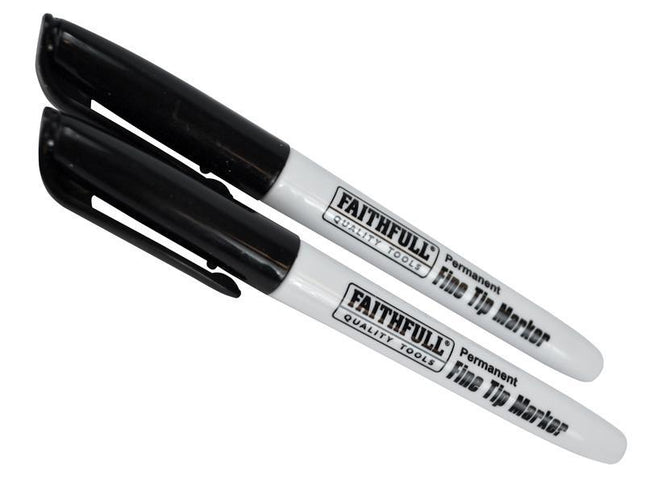 Faithfull Fibre Tip Marker Pen Black (Pack Of 2)