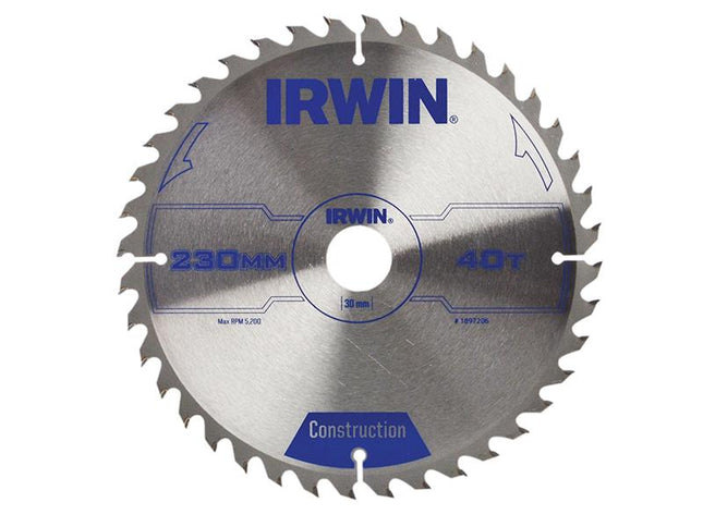 IRWIN Construction Circular Saw Blade 230 X 30Mm X 40T Atb