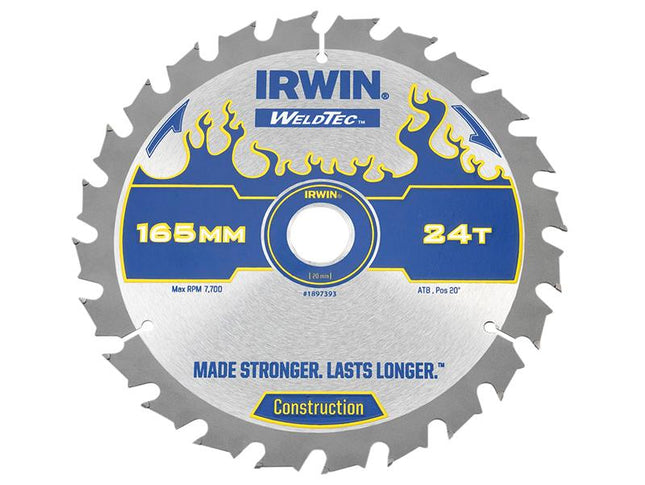 IRWIN Weldtec Cordless Circular Saw Blade 165 X 20Mm X 24T Atb