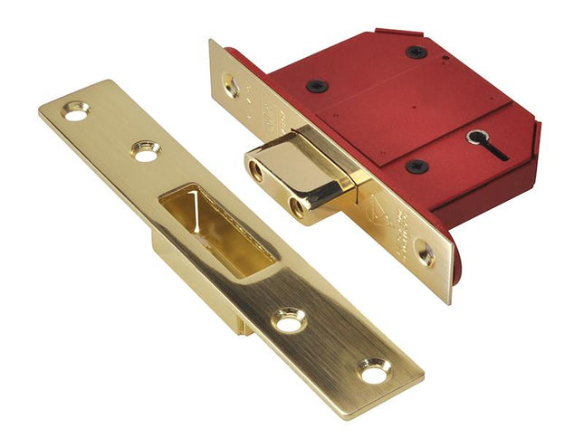 Union Strongbolt 2100S Bs 5 Lever Mortice Deadlock 68Mm 2.5In Satin Brass Visi