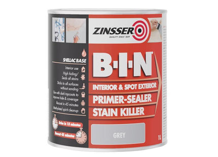 B.I.NÂ Primer, Sealer & Stain Killer Paint Grey 1 litre