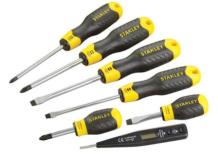 Stanley Tools Cushion Grip Screwdriver Set, 7 Sl/Ph/Voltage Tester