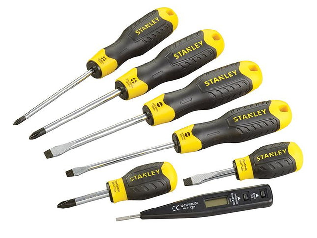 Stanley Tools Cushion Grip Screwdriver Set, 7 Sl/Ph/Voltage Tester