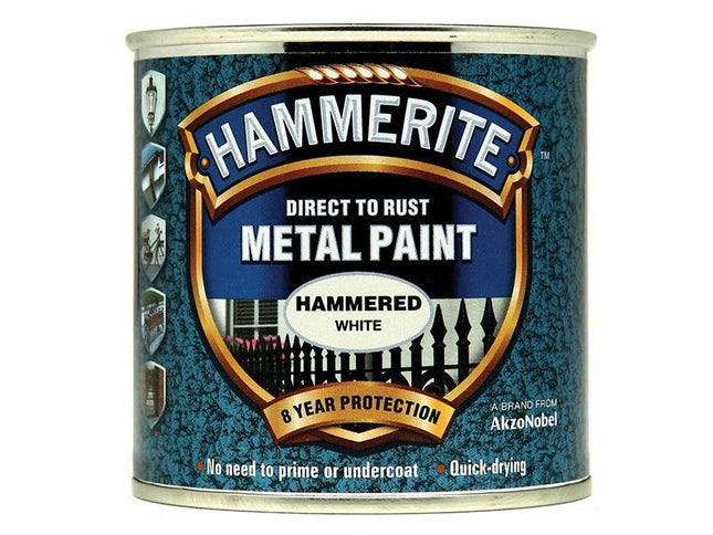 Hammerite Direct To Rust Hammered Finish Metal Paint White 250Ml