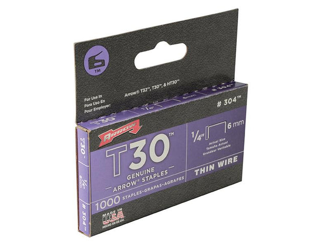 ARROW T30 Staples 6Mm (1/4In) Box 1000