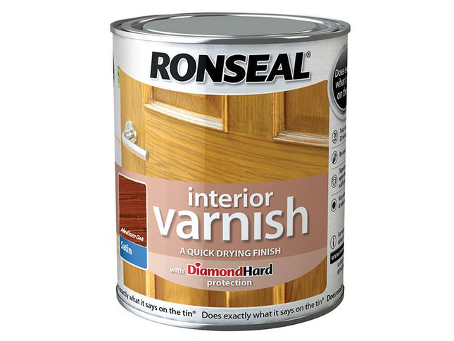 Ronseal Interior Varnish Quick Dry Satin Medium Oak 750Ml