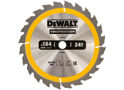 DEWALT Portable Construction Circular Saw Blade 184 X 16Mm X 24T