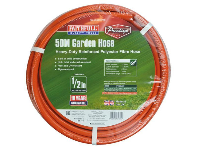 Faithfull Prestige Heavy-Duty Garden Hose 50M 12.5Mm (1/2In) Diameter