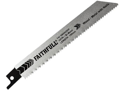 Faithfull S922Hf Bi-Metal Sabre Saw Blade Demolition 150Mm 10 Tpi (Pack 5)