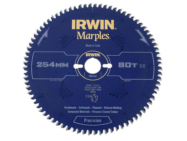 IRWIN Marples Mitre Circular Saw Blade 254 X 30Mm X 80T Hi-Atb/Neg