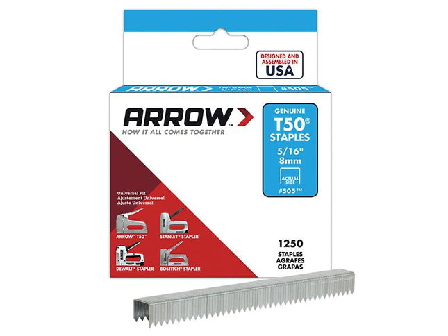 ARROW T50 Staples 8Mm (5/16In) Box 1250