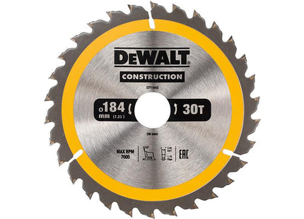 DEWALT Portable Construction Circular Saw Blade 184 X 30Mm X 30T