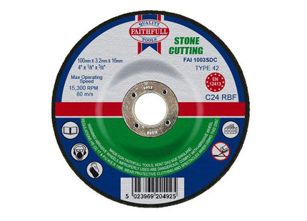 Faithfull Depressed Centre Stone Cut Off Disc 100 X 3.2 X 16Mm