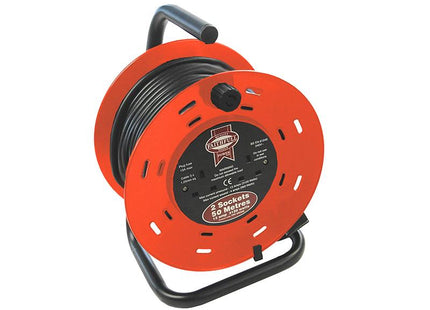 Faithfull Power Plus Open Drum Cable Reel 240 Volt 50 Metre 13 Amp 2 Socket