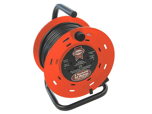 Faithfull Power Plus Open Drum Cable Reel 240 Volt 50 Metre 13 Amp 2 Socket