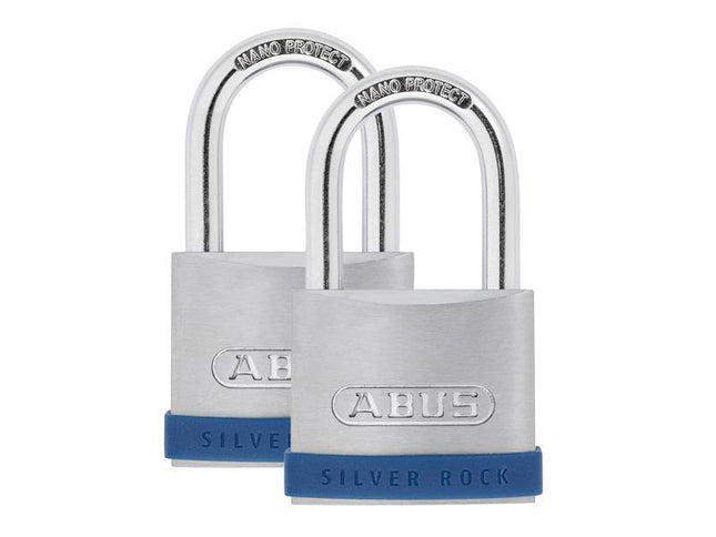 ABUS Mechanical 50Mm Silver Rock 5 Padlock Twin Pack