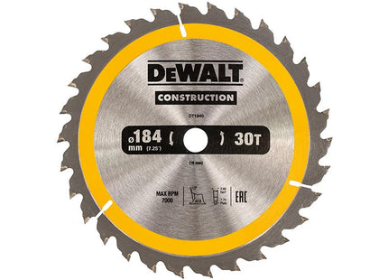 DEWALT Portable Construction Circular Saw Blade 184 X 16Mm X 30T