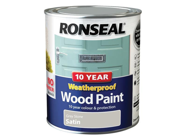 Ronseal 10 Year Weatherproof Wood Paint Grey Stone Satin 750Ml