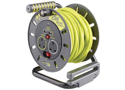 Masterplug Pro-Xt Open Cable Reel 25M 13A 2 Socket & 2 Usb