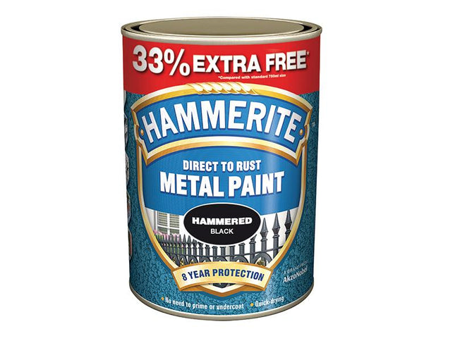 Hammerite Direct To Rust Hammered Finish Metal Paint Black 750Ml + 33%