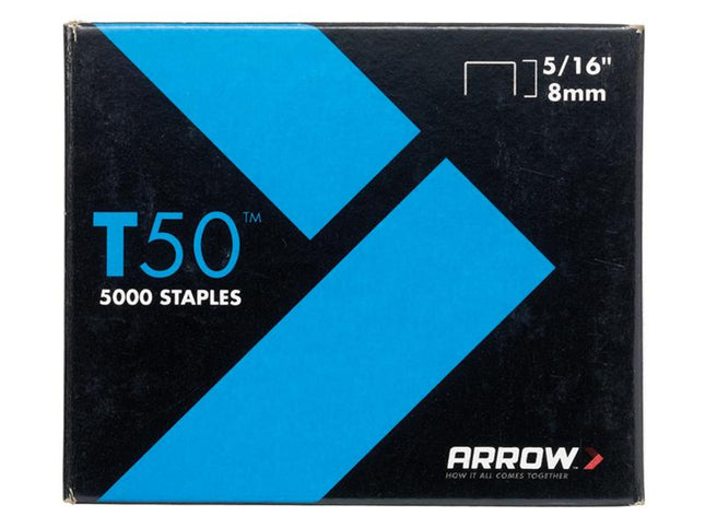 ARROW T50 Staples 8Mm (5/16In) Pack 5000 (4 X 1250)