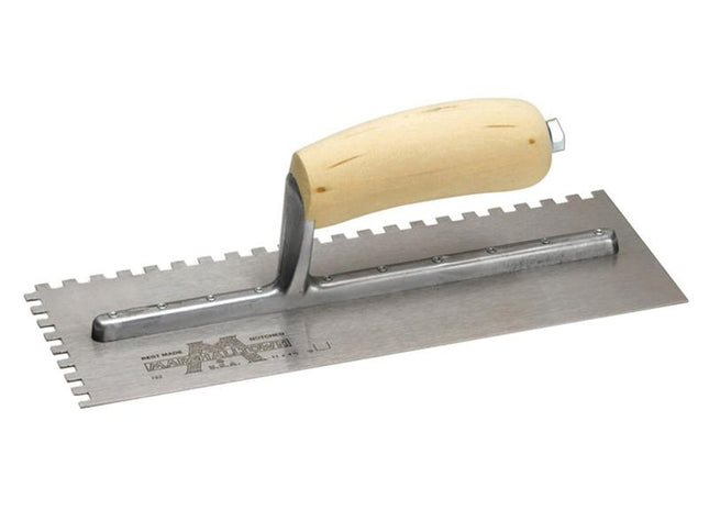 Marshalltown M702S Notched Trowel Square 1/4In Wooden Handle 11 X 4.1/2In