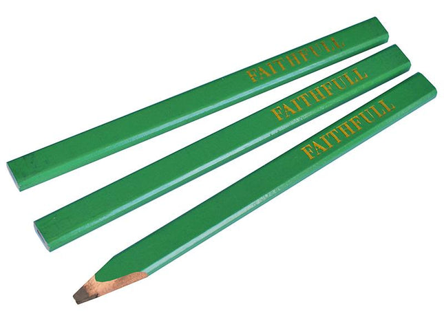 Faithfull Carpenter'S Pencils - Green / Hard (Pack Of 3)
