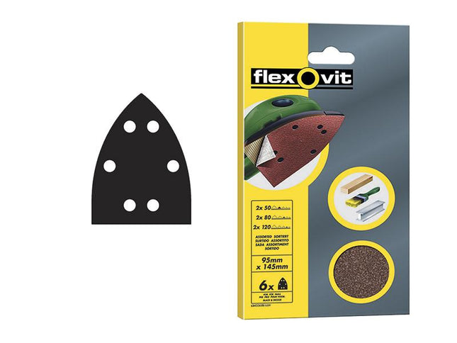 Flexovit Detail Hook & Loop Sanding Sheets 95X145Mm Medium 80G (Pack 6)