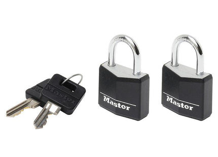Master Lock Aluminium Black Vinyl Cover 20Mm Padlock 3-Pin - Keyed Alike X 2
