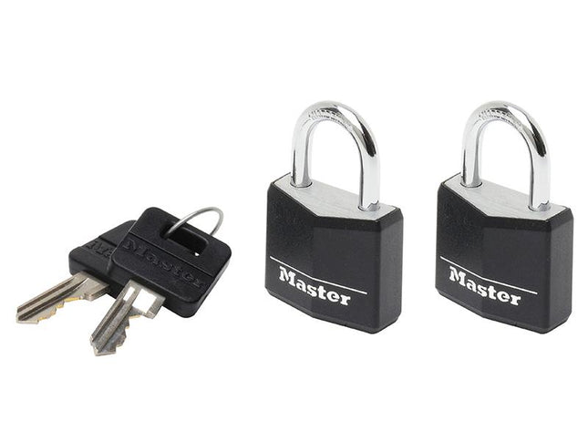 Master Lock Aluminium Black Vinyl Cover 20Mm Padlock 3-Pin - Keyed Alike X 2