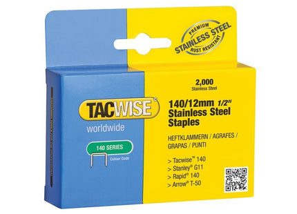 Tacwise 140 Stainless Steel Staples 12mm (Pack 2000)