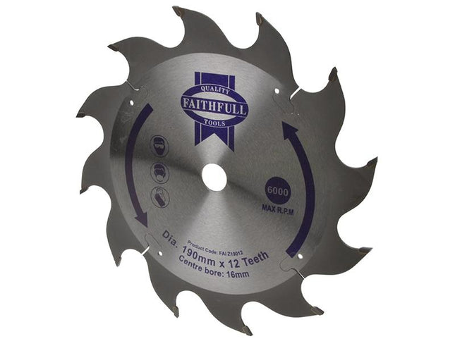 Faithfull Tct Circular Saw Blade 190 X 16Mm X 12T Pos