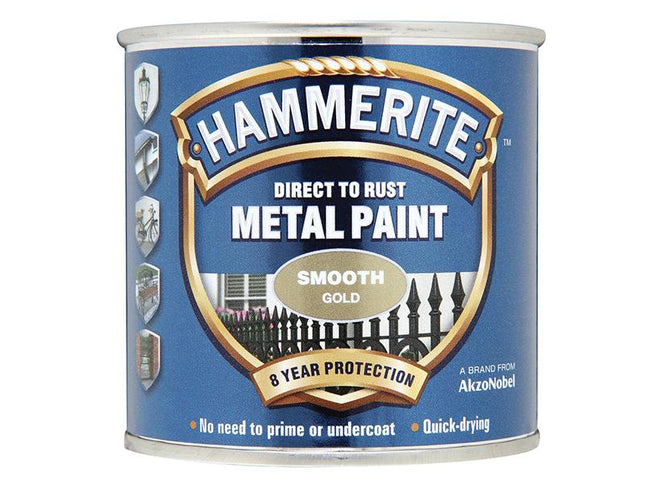 Hammerite Direct To Rust Smooth Finish Metal Paint Gold 250Ml