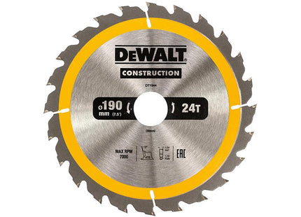DEWALT Portable Construction Circular Saw Blade 190 X 30Mm X 24T