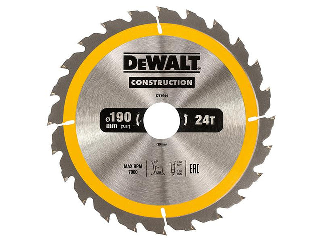 DEWALT Portable Construction Circular Saw Blade 190 X 30Mm X 24T