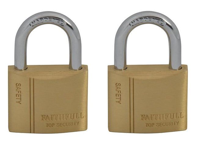 Faithfull Brass Padlock Keyed Alike 2 X 40Mm