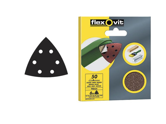 Flexovit Delta Hook & Loop Sanding Sheets 94Mm Fine 120G (Pack 6)