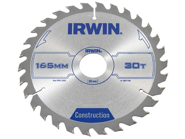 IRWIN Construction Circular Saw Blade 165 X 30Mm X 30T Atb