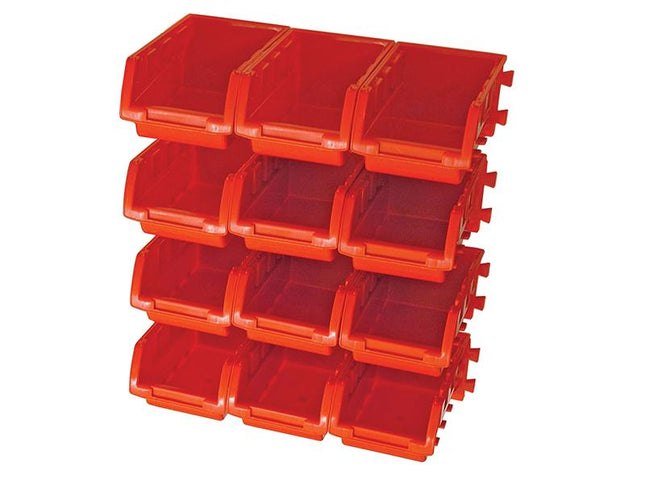 Faithfull 12 Plastic Storage Bins With Wall Mounting Rails