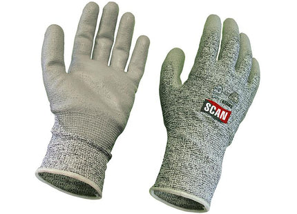 Scan Grey Pu Coated Cut 5 Gloves - Medium (Size 8)