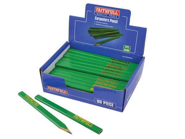 Faithfull Carpenter'S Pencils Display - Green / Hard (80)