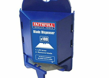 Faithfull Heavy-Duty Trimming Knife Blades (Box 100) In Safe Storage Dispenser