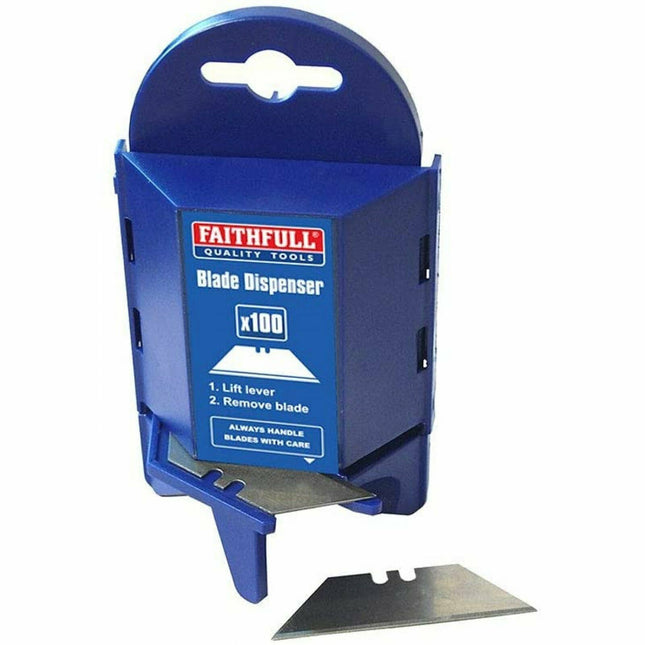 Faithfull Heavy-Duty Trimming Knife Blades (Box 100) In Safe Storage Dispenser